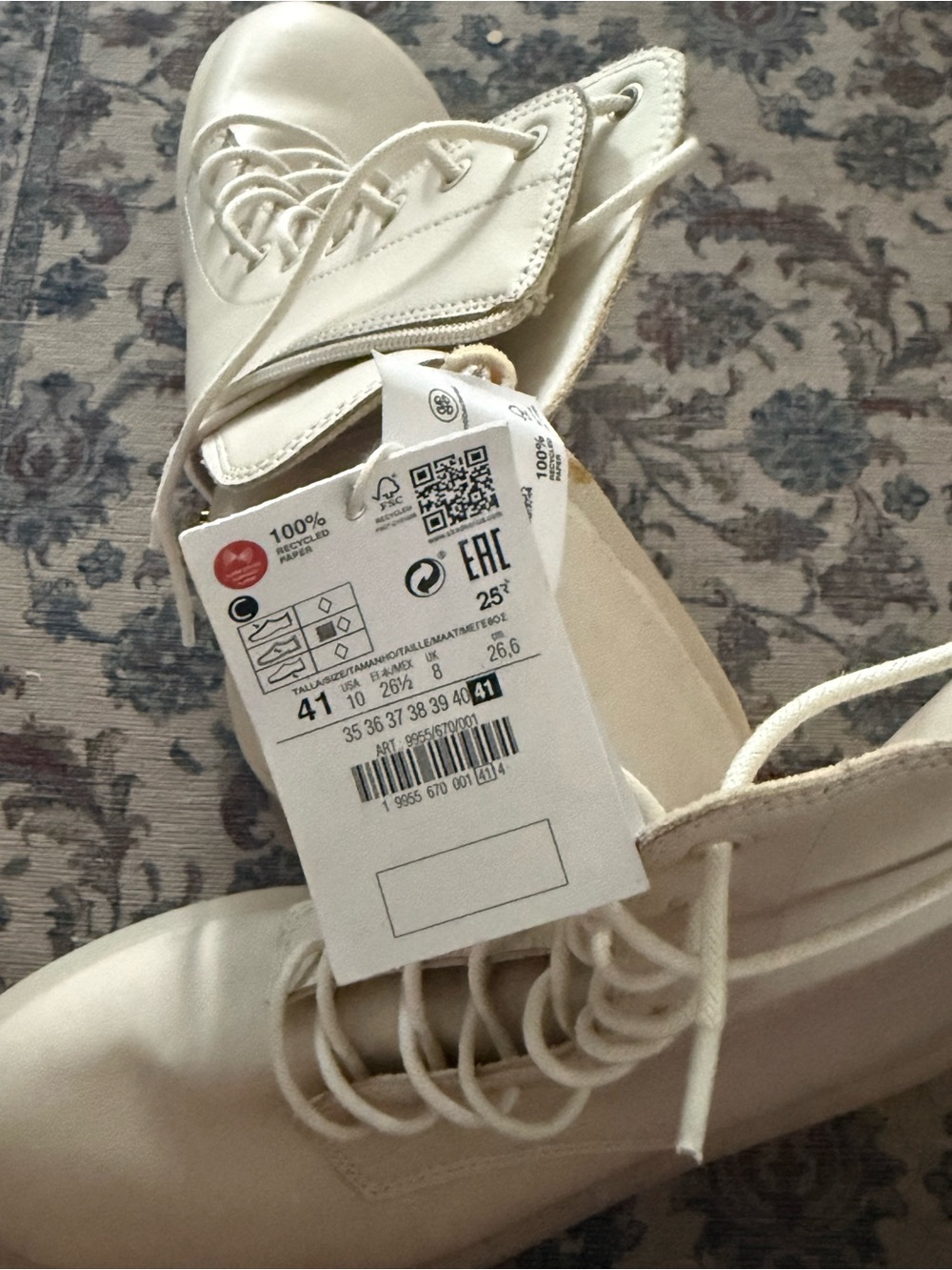 stradivarius Cream Lace-Up Platform Combat Boots - Picture 3 of 5